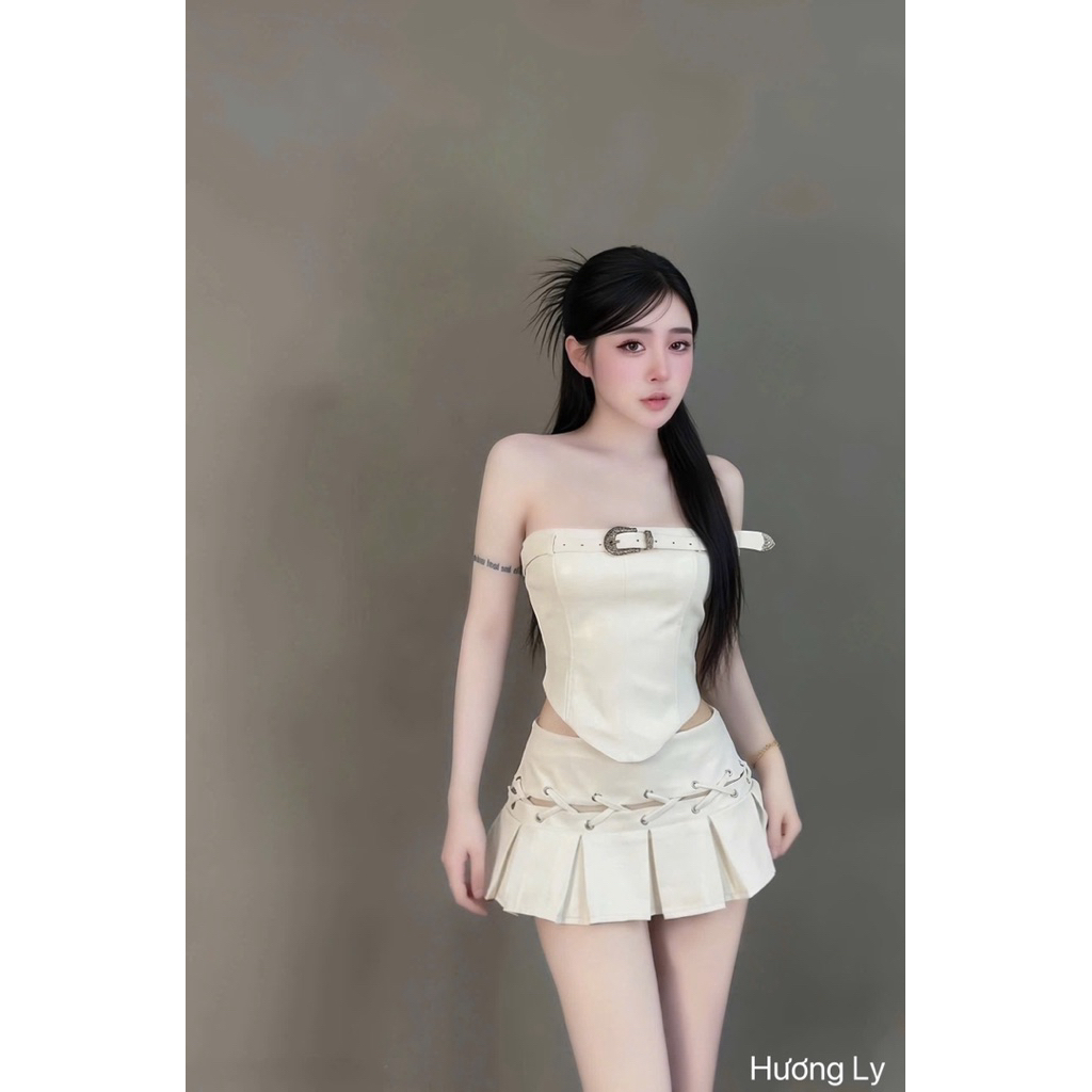 Set áo quây đai ngực chân váy đan dây oze