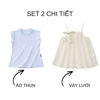 Váy Cho Bé Gái, Set 2 Món Áo Thun Kèm Váy  Lưới Mỏng Phong Cách Tiểu Thư Chất Liệu Cotton Mềm Mại