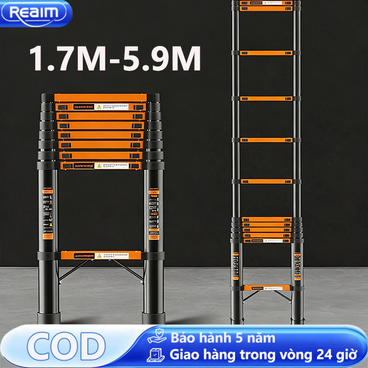 Thang Nhôm Rút Thẳng Thép Carbon Cao Cấp Nhập Khẩu Thang kéo dài đa năng, dễ mang theo (1.9m–5.9m)