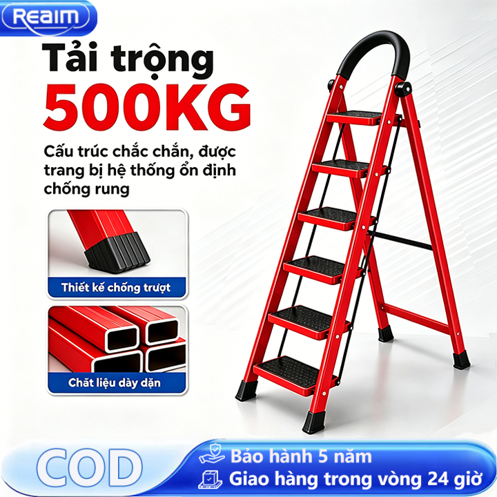 Thang Chữ A Gấp Gọn Thang Nhôm Gấp Gọn Thép Chịu Lực Tải Trọng 500kg Ổn định và an toàn 3-8 Bậc