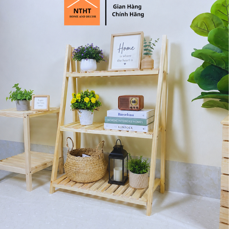 Kệ gỗ đa năng, kệ cây 3 tầng gỗ thông không mối mọt KT D60 x C90 x R28