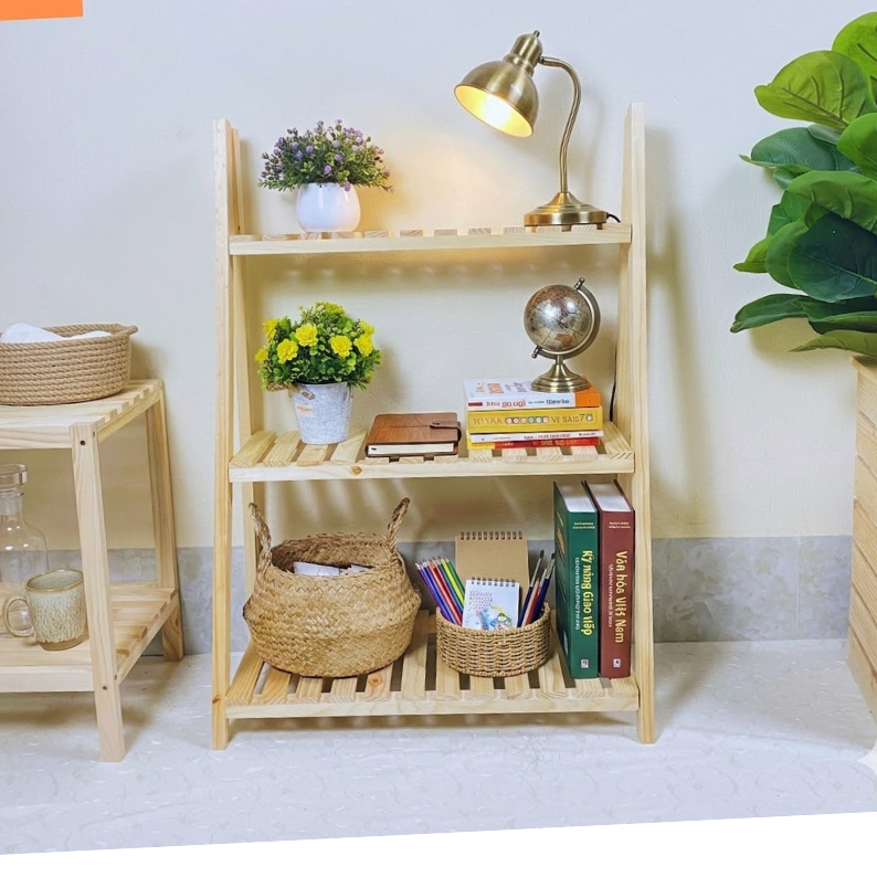 Kệ gỗ đa năng, kệ cây 3 tầng gỗ thông không mối mọt KT D60 x C90 x R28