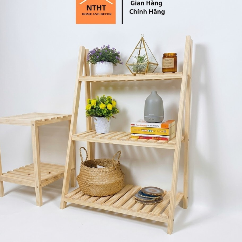Kệ gỗ đa năng, kệ cây 3 tầng gỗ thông không mối mọt KT D60 x C90 x R28