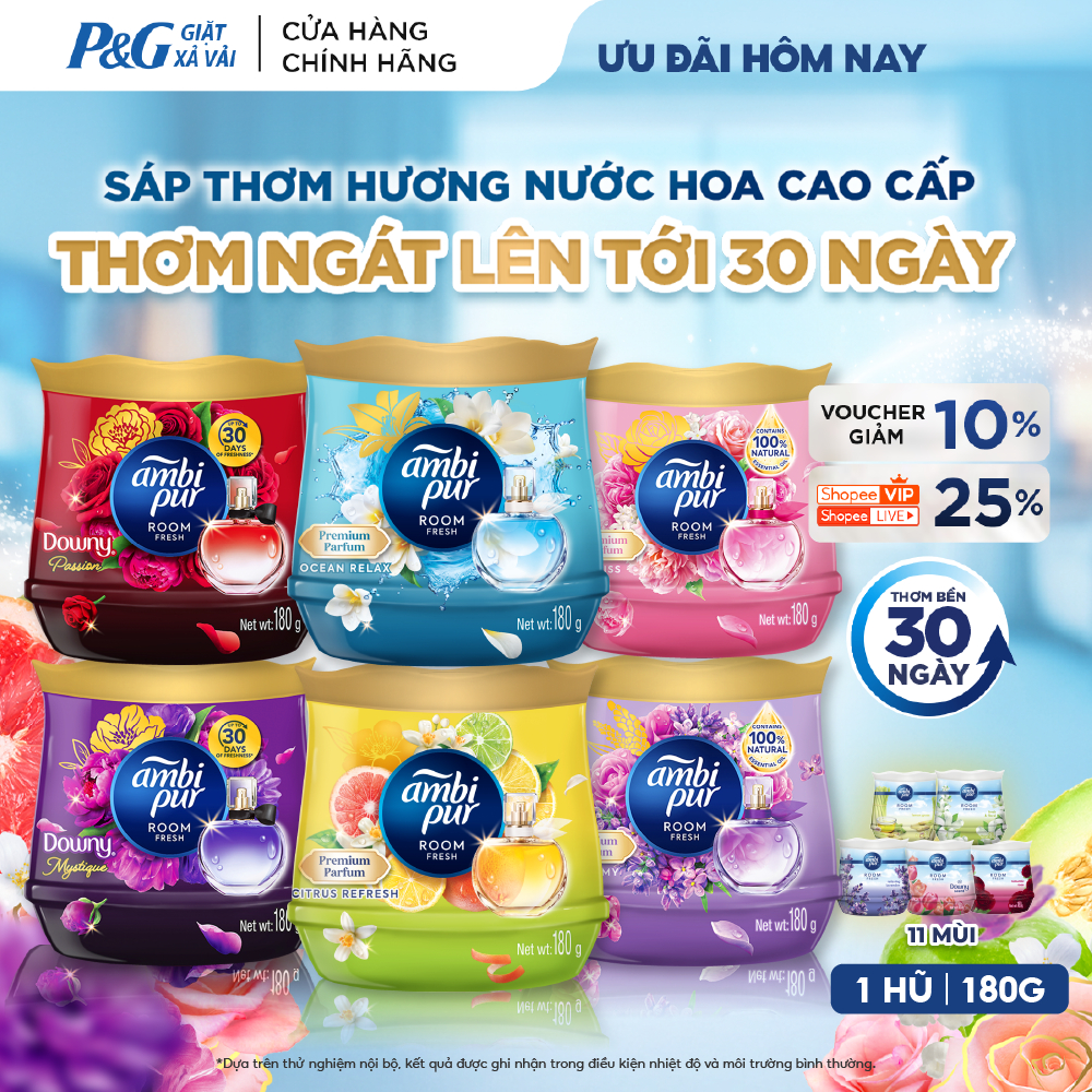 [MỚI 2026] Sáp Thơm AMBI PUR Hương Thơm Thư Giãn 180G - Sáp Thơm Phòng Ngủ, Nhà Vệ Sinh, Phòng Khách, Bếp