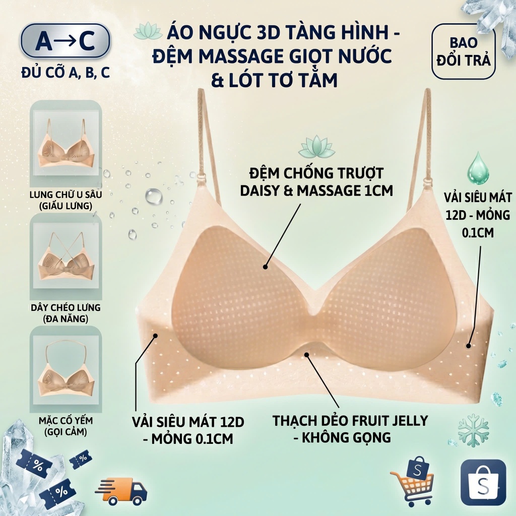 Áo Ngực Su Đúc Santony 623 Siêu Phẩm 3 Cách Mặc Khoét Lưng Sâu Chống Tuột Chuyên Dụng Cho Áo Hở Lưng