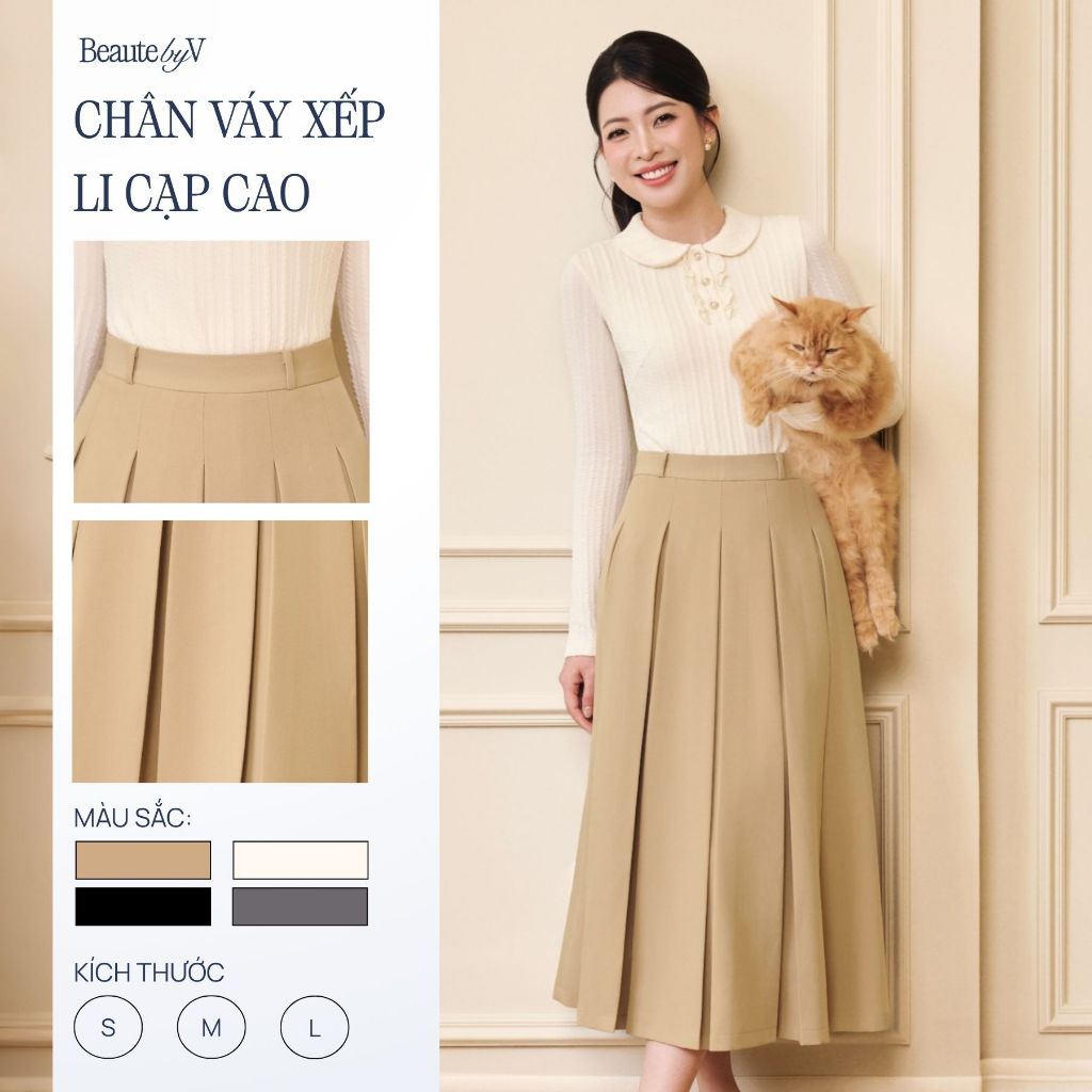 Chân váy xếp ly nữ dáng dài cạp cao có đỉa sườn công sở Jose Skirt BEAUTEBYV (KHÔNG KÈM THẮT LƯNG)