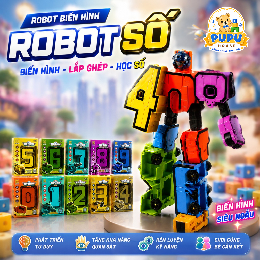 Robot Số Biến Hình Cỡ Lớn Lắp Ghép Từ 0-9 Đồ Chơi Lắp Ráp Con Số Biến Hình 10 Số Đồ Chơi Robot Số - PUPU HOUSE