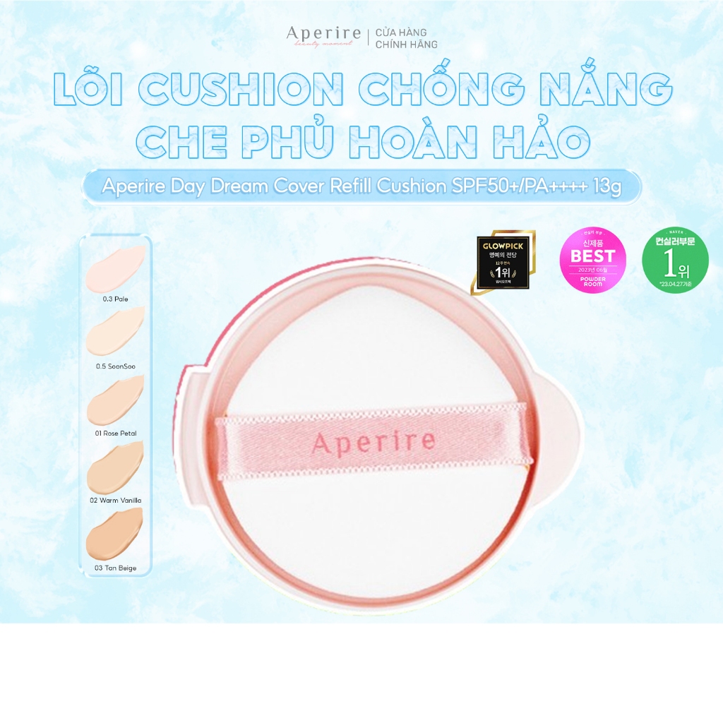 Lõi Thay Thế Kèm Mút Tán Cushion Chống Nắng Che Phủ Hoàn Hảo Aperire Day Dream Cover Cushion SPF50+/PA++++ 13g