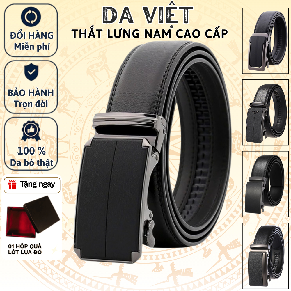 Thắt lưng nam cao cấp Da Việt da bò thật, Dây nịt nam khóa tự động - Tặng Kèm Hộp [Nhiều mẫu]