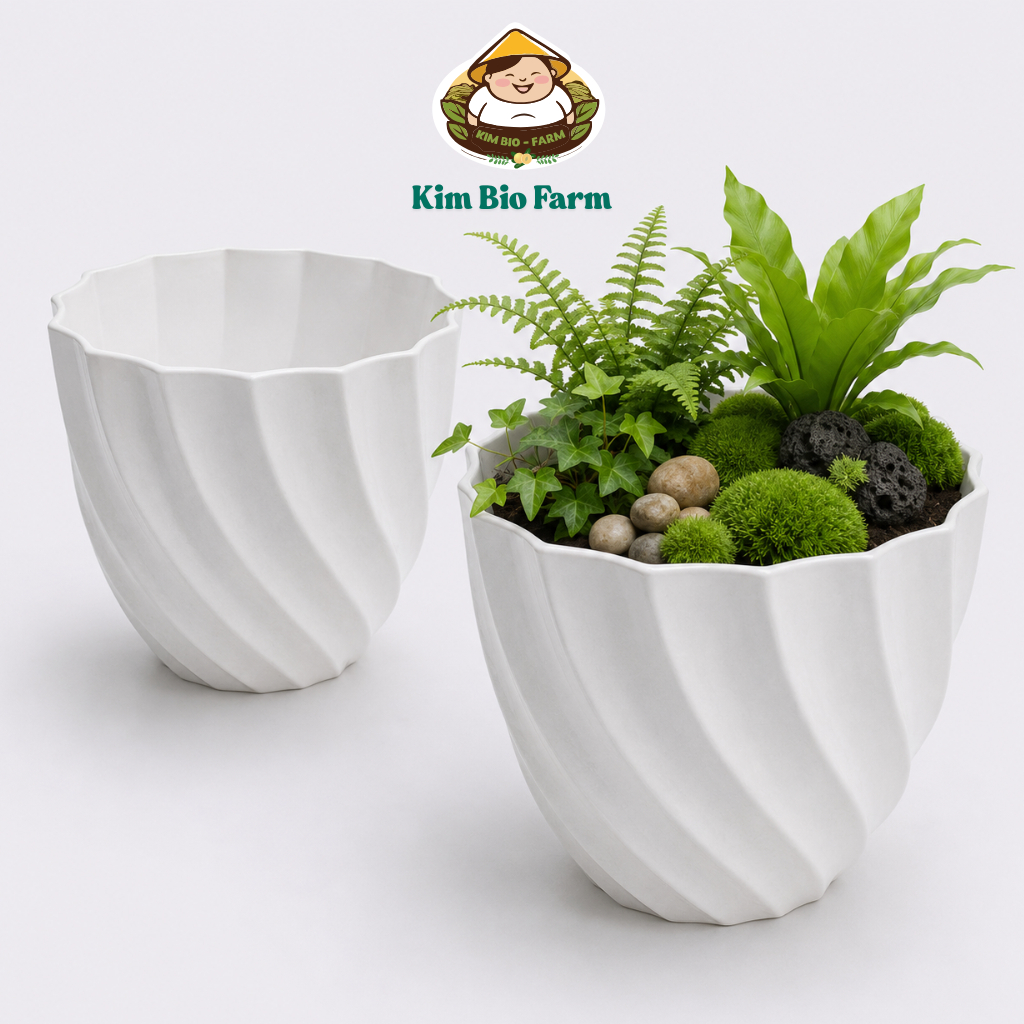 Chậu cây Nhựa Ốc Xoắn Kimbiofarm  – Chậu Trồng Cây Cảnh, Cây Ăn Trái, Thoát Nước Tốt