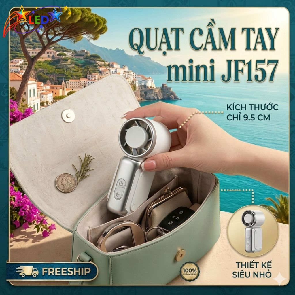 Quạt Cầm Tay Mini JF157 199 Cấp Độ Gió Kèm Màn Hình Led-Nhỏ Gọn Bỏ Túi,Sạc USB-Quạt Cầm Tay Du Lịch Tiện Lợi