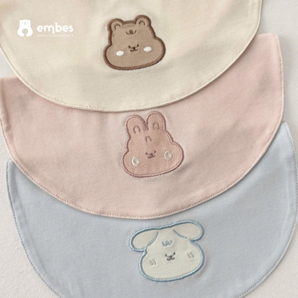 Yếm Tròn Cho Bé Embes, Yếm Cổ Tròn Thêu Hình Chất Cotton Thấm Hút Tốt Cho Bé Sơ Sinh Từ 0-9 Tháng