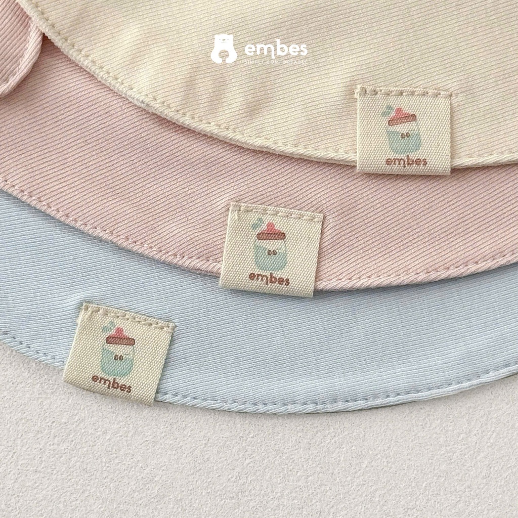Yếm Tròn Cho Bé Embes, Yếm Cổ Tròn Thêu Hình Chất Cotton Thấm Hút Tốt Cho Bé Sơ Sinh Từ 0-9 Tháng