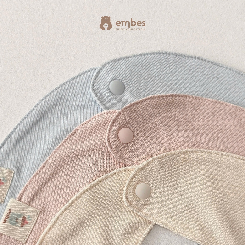Yếm Tròn Cho Bé Embes, Yếm Cổ Tròn Thêu Hình Chất Cotton Thấm Hút Tốt Cho Bé Sơ Sinh Từ 0-9 Tháng