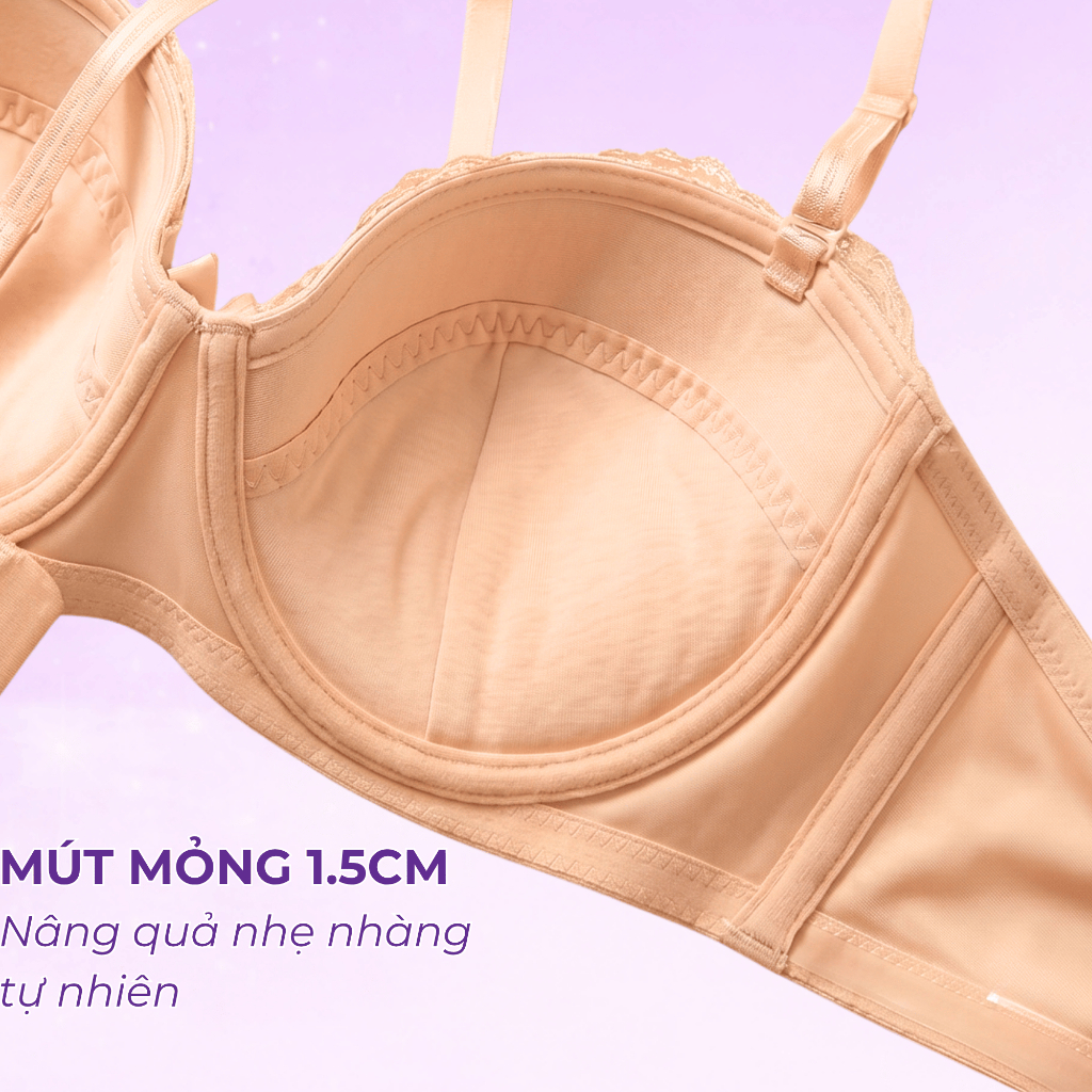 Áo Ngực Nửa Cúp Tạo Khe Tự Nhiên Quyến Rũ annie BRA8150, Áo Ngực Nữ Cao Cấp Phối Ren Có Chỗ Lắp Thêm Mút Ngực