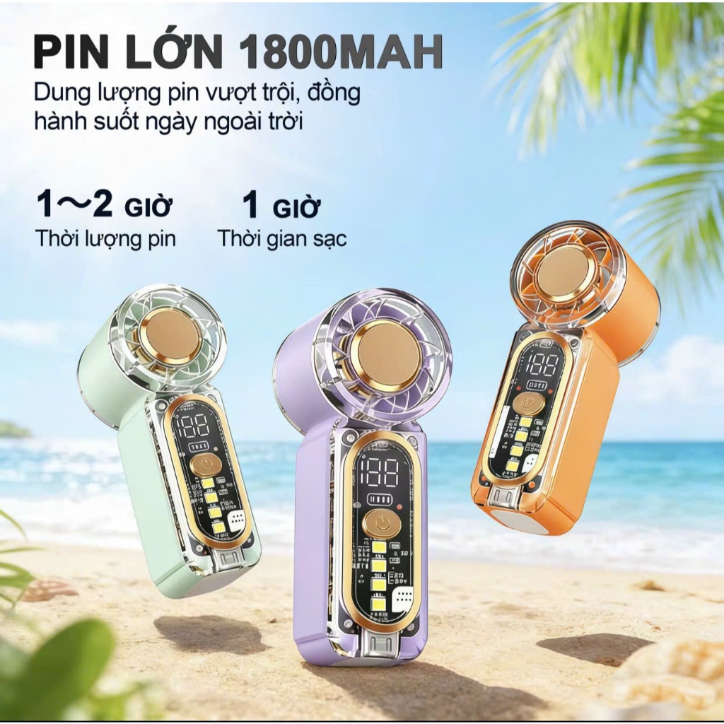 S2 MINI Quạt Tay Tốc Độ Cao 2 Trong 1, Đèn LED chiếu sáng, Làm mát nhanh, Quạt cầm tay mini chỉ 8,9cm, Điều chỉnh 6 tốc