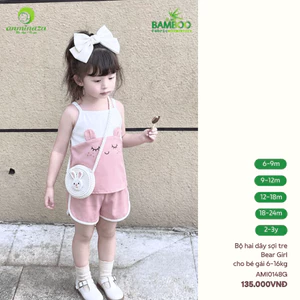 Bộ 2 Dây Bé Gái Bear Girl Anminaza Vải Sợi Tre Mềm Mịn Và Co Dãn Từ 6-16kg AMI0148G