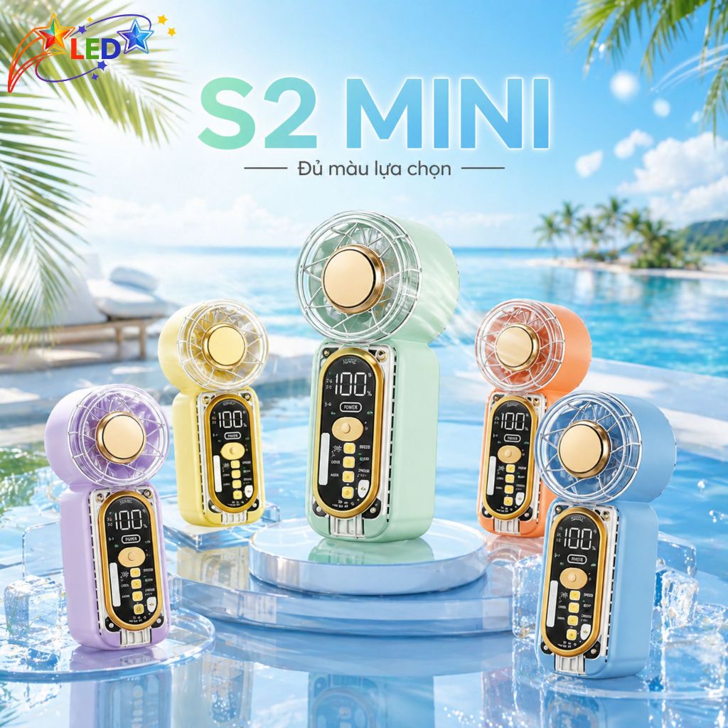 S2 MINI Quạt Tay Tốc Độ Cao 2 Trong 1, Đèn LED chiếu sáng, Làm mát nhanh, Quạt cầm tay mini chỉ 8,9cm, Điều chỉnh 6 tốc