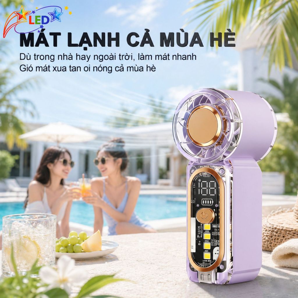 S2 MINI Quạt Tay Tốc Độ Cao 2 Trong 1, Đèn LED chiếu sáng, Làm mát nhanh, Quạt cầm tay mini chỉ 8,9cm, Điều chỉnh 6 tốc