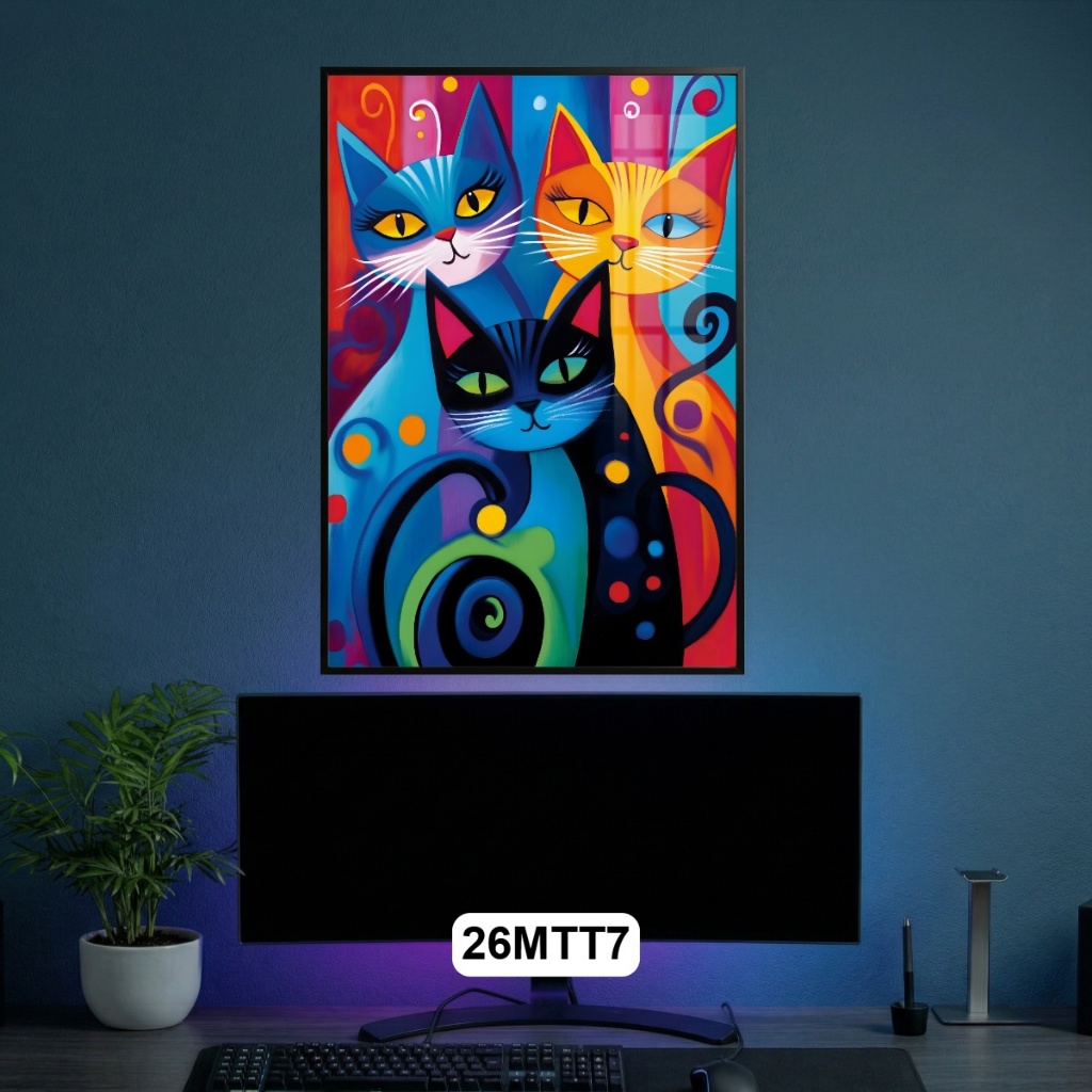 Tranh Mèo Nghệ Thuật Trừu Tượng Tráng Gương Khung Composite - Decor Nhà Ở, Góc Làm Việc, Quán Cafe