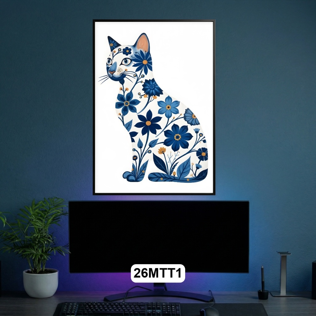 Tranh Mèo Nghệ Thuật Trừu Tượng Tráng Gương Khung Composite - Decor Nhà Ở, Góc Làm Việc, Quán Cafe