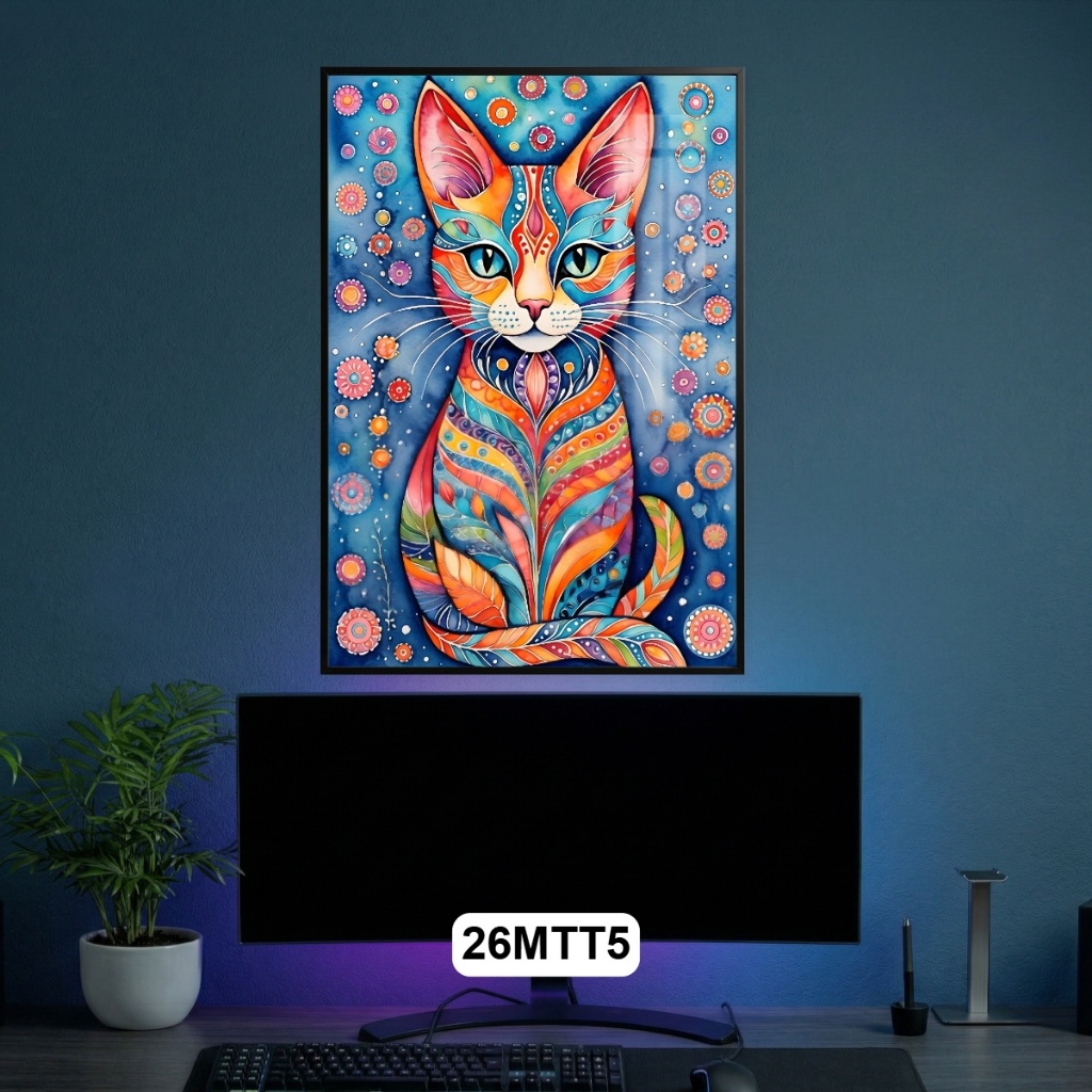 Tranh Mèo Nghệ Thuật Trừu Tượng Tráng Gương Khung Composite - Decor Nhà Ở, Góc Làm Việc, Quán Cafe