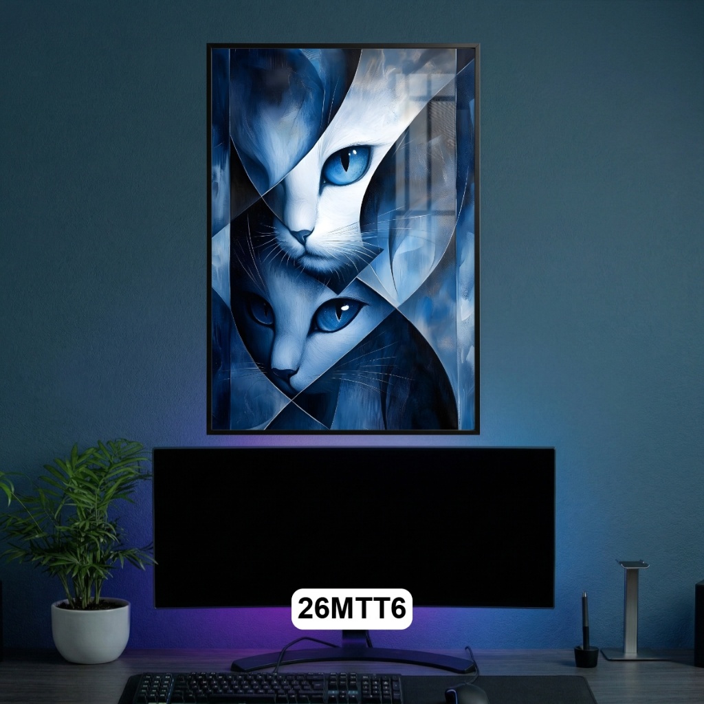 Tranh Mèo Nghệ Thuật Trừu Tượng Tráng Gương Khung Composite - Decor Nhà Ở, Góc Làm Việc, Quán Cafe