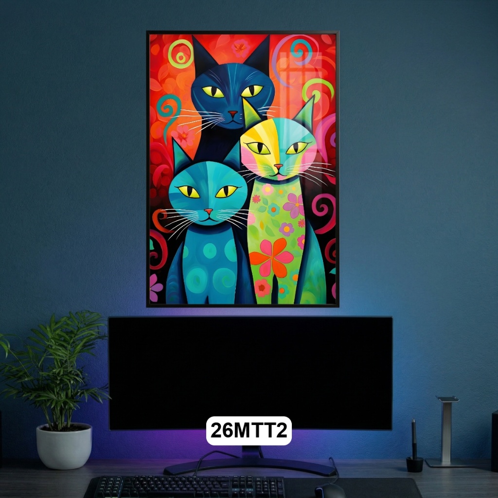 Tranh Mèo Nghệ Thuật Trừu Tượng Tráng Gương Khung Composite - Decor Nhà Ở, Góc Làm Việc, Quán Cafe