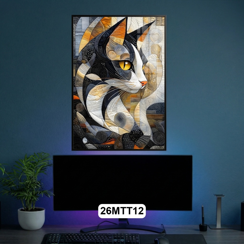 Tranh Mèo Nghệ Thuật Trừu Tượng Tráng Gương Khung Composite - Decor Nhà Ở, Góc Làm Việc, Quán Cafe