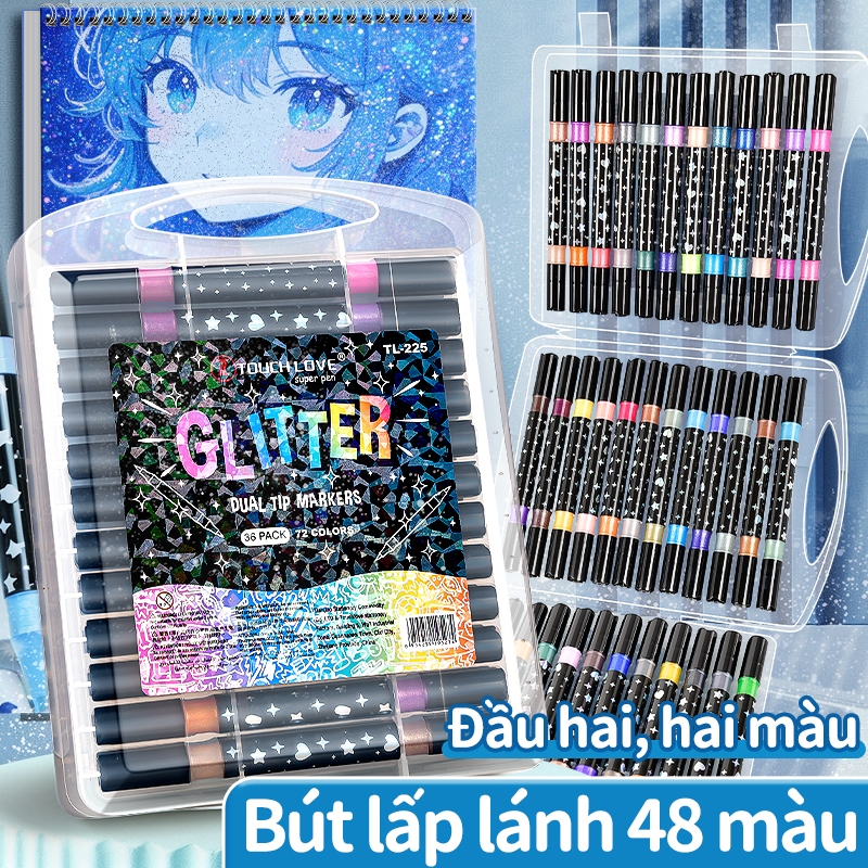 Bút nhũ kim tuyến 36c 72m màu - Đầu mềm acrylic marker an toàn cho bé vẽ tranh sáng tạo