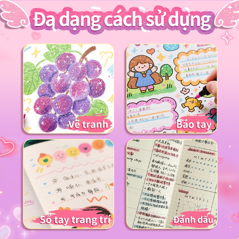 Bút nhũ kim tuyến Mesibo 36 cây 72 màu đầu mềm an toàn, đa năng cho bé học tập vẽ tranh
