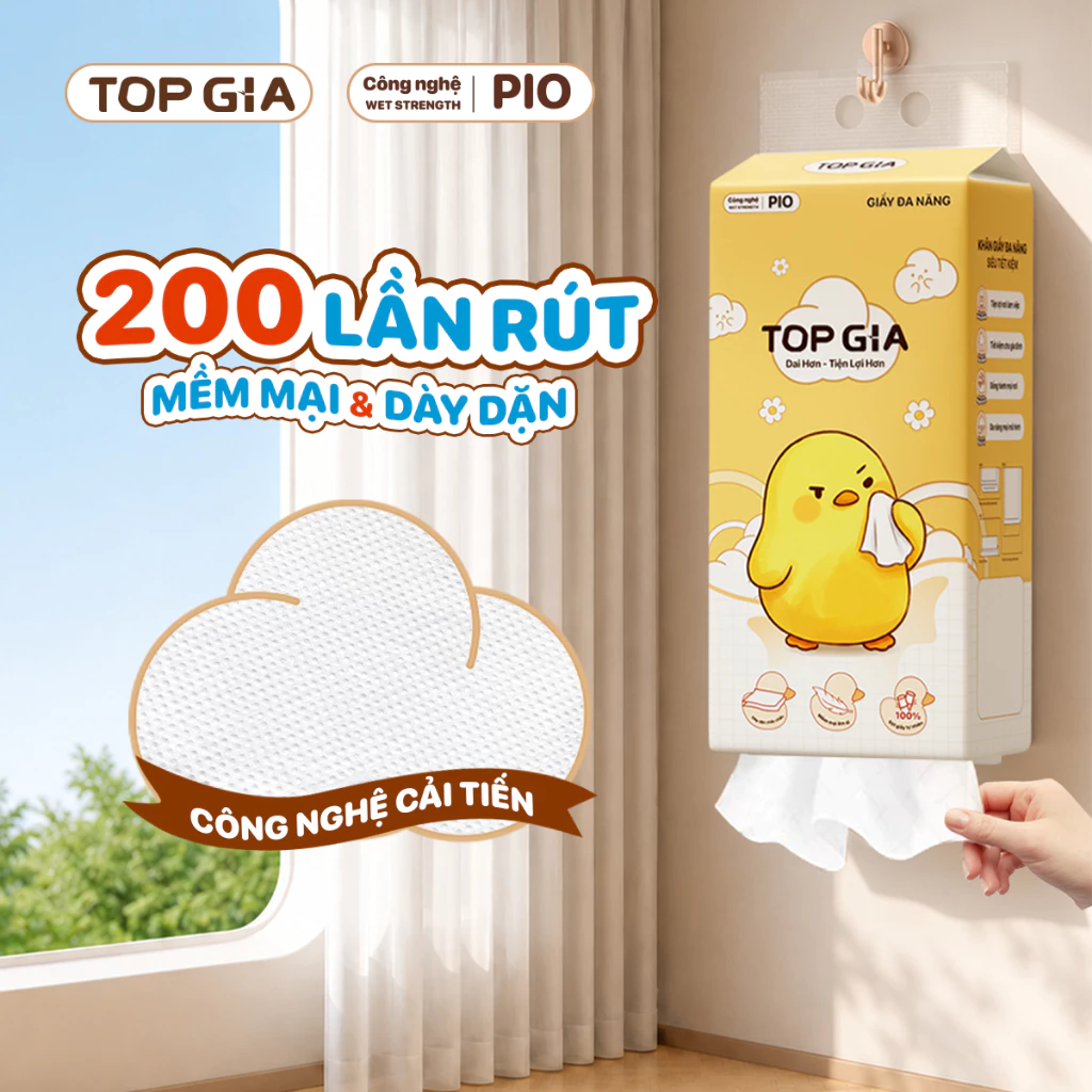[SIÊU TIẾT KIỆM] Khăn Giấy Pio TopGia Đa Năng Cao Cấp Thùng 10 5 4 Bịch,Siêu Dai Mềm Mịn 200 Lần Rút ảnh 4