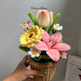 Chậu Hoa Kẽm Nhung Handmade Mixtape Floral - Decor Bàn Học Xinh Xắn