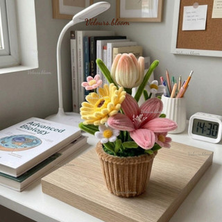 Chậu Hoa Kẽm Nhung Handmade Mixtape Floral - Decor Bàn Học Xinh Xắn