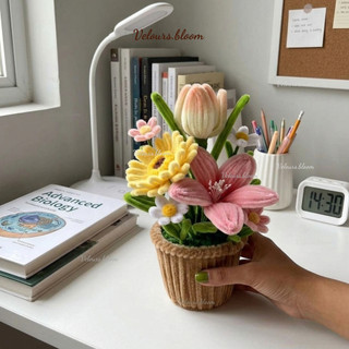 Chậu Hoa Kẽm Nhung Handmade Mixtape Floral - Decor Bàn Học Xinh Xắn