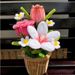 Chậu Hoa Kẽm Nhung Handmade Mixtape Floral - Decor Bàn Học Xinh Xắn