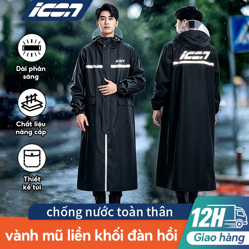 Áo mưa ICON – Có túi đựng điện thoại, dải phản quang, chống nước, thoáng khí, dùng khi đi làm, dã ngoại, ngoài trời.