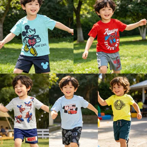 Set Bộ Bé Trai Cộc Tay Mặc Hè A1114 A1047 Vận Động Thoải Mái Mềm Mát Size 2-7Y (10-27kg)