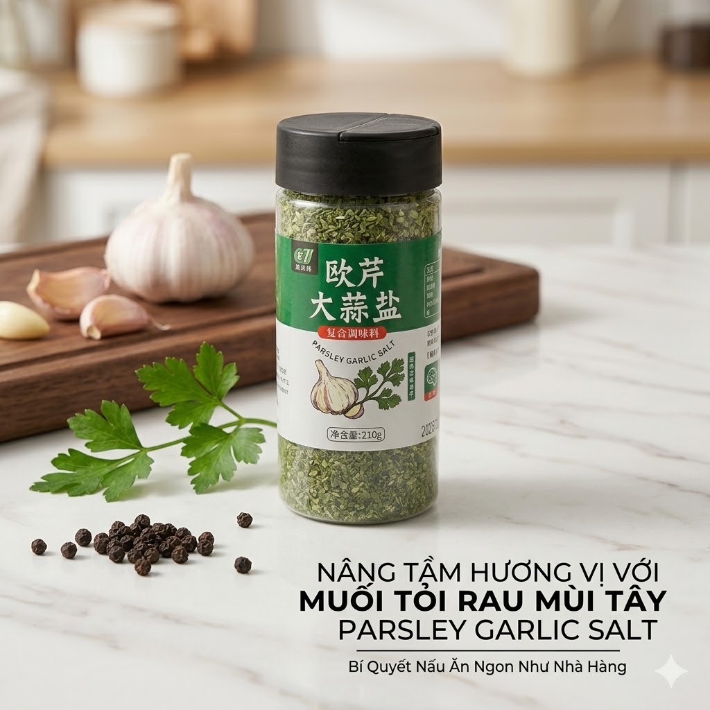 Muối Tỏi Rau Mùi Tây Parsley Garlic Salt (210g) - Gia Vị Ướp Steak, Làm Bánh Mì Bơ Tỏi Chuẩn Vị Âu Luka Food