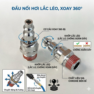 [1 cái] Đầu nối hơi lắc léo - xoay 360 độ chống xoắn dây hơi, dùng cho tất cả máy nén khí