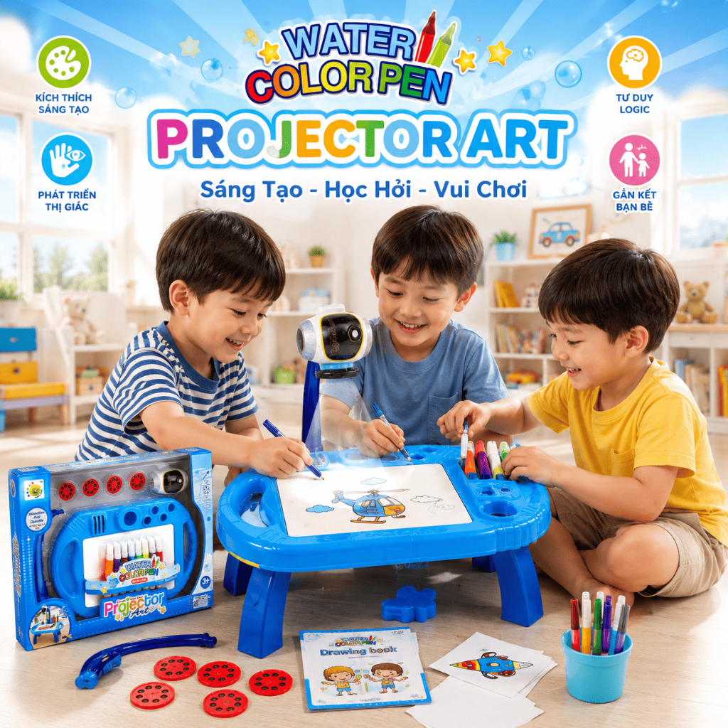 Bộ Bàn Vẽ Chiếu Hình Projector Art Cho Bé 3+ – Máy Chiếu Tập Vẽ Kèm Bút Màu & Hình Mẫu Giúp Bé Học Vẽ Sáng Tạo