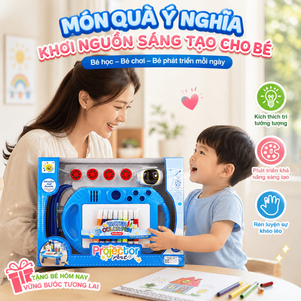 Bộ Bàn Vẽ Chiếu Hình Projector Art Cho Bé 3+ – Máy Chiếu Tập Vẽ Kèm Bút Màu & Hình Mẫu Giúp Bé Học Vẽ Sáng Tạo