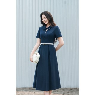 Đầm Công Sở Dáng Xòe LAMER FASHION Cộc Tay Cổ Đức Phối Đai Eo Thanh Lịch GMMH O63L26H007