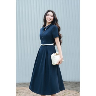 Đầm Công Sở Dáng Xòe LAMER FASHION Cộc Tay Cổ Đức Phối Đai Eo Thanh Lịch GMMH O63L26H007