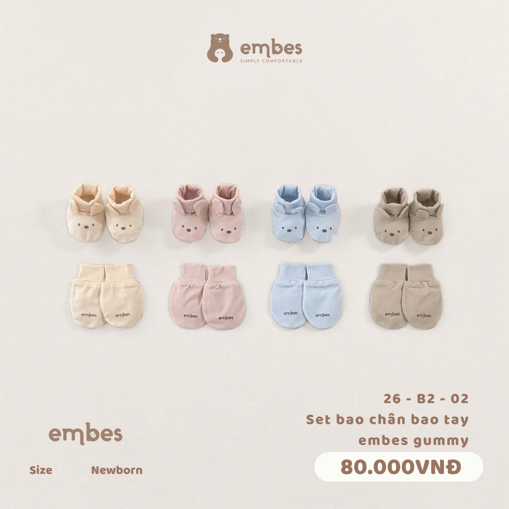 Set Phụ Kiện Sơ Sinh Embes, Set Bao Tay Bao Chân In Họa Tiết Cho Bé Sơ Sinh Cho Bé Từ 0-3 Tháng