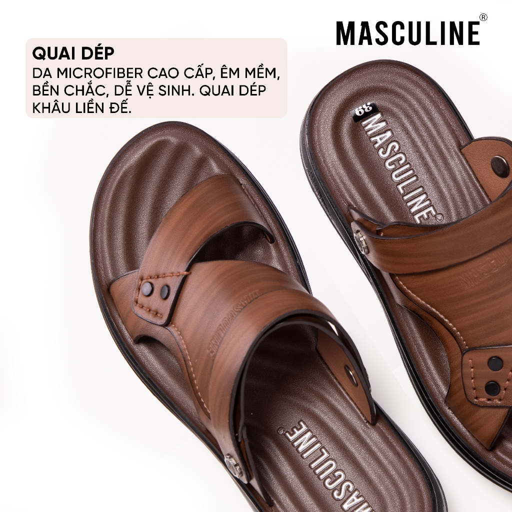 Dép nam MASCULINE MDL612 quai chéo có hậu da Microfiber đế PU êm nhẹ chống trượt màu nâu size 38-42