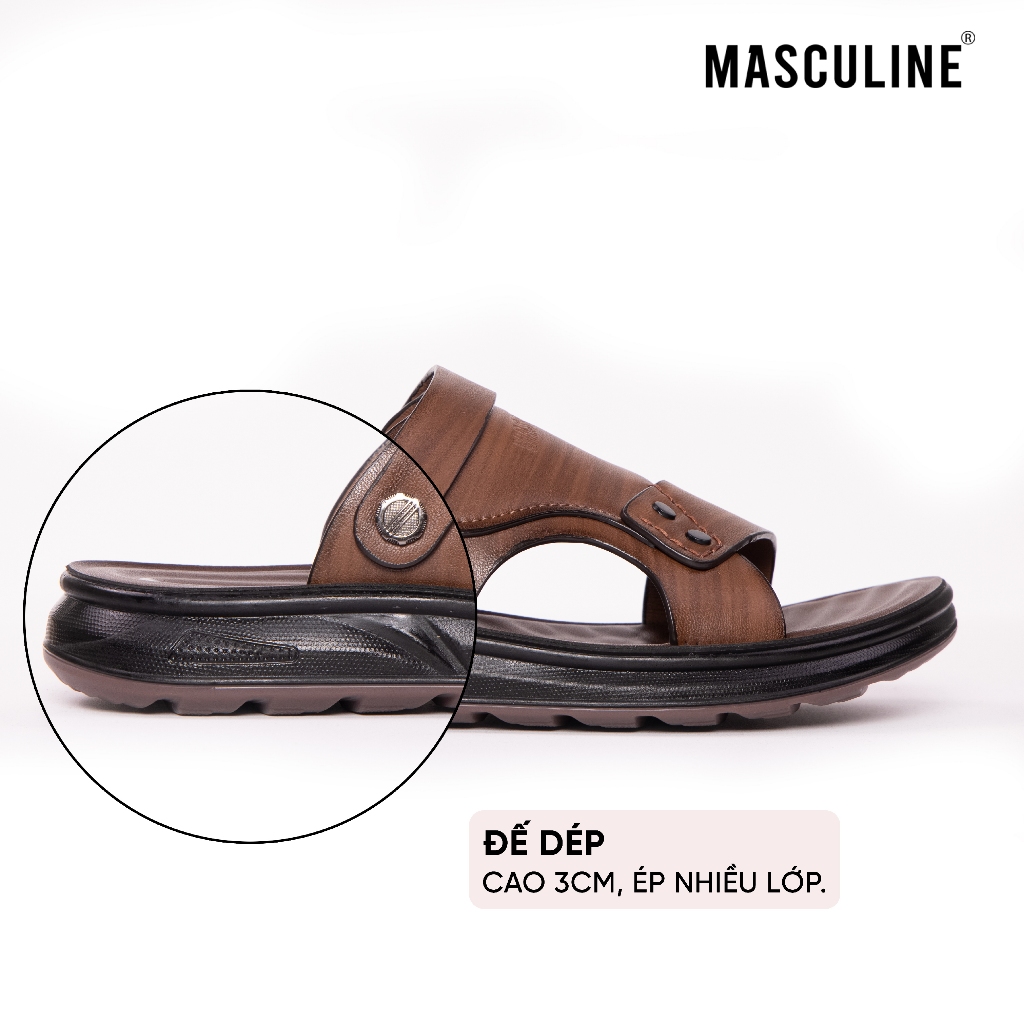 Dép nam MASCULINE MDL612 quai chéo có hậu da Microfiber đế PU êm nhẹ chống trượt màu nâu size 38-42