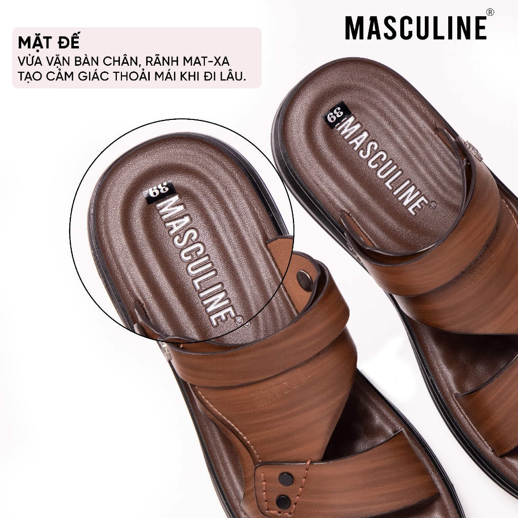 Dép nam MASCULINE MDL612 quai chéo có hậu da Microfiber đế PU êm nhẹ chống trượt màu nâu size 38-42