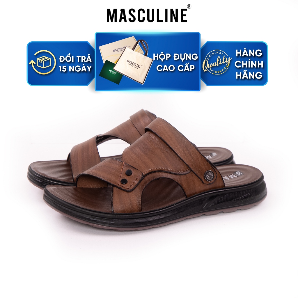 Dép nam MASCULINE MDL612 quai chéo có hậu da Microfiber đế PU êm nhẹ chống trượt màu nâu size 38-42