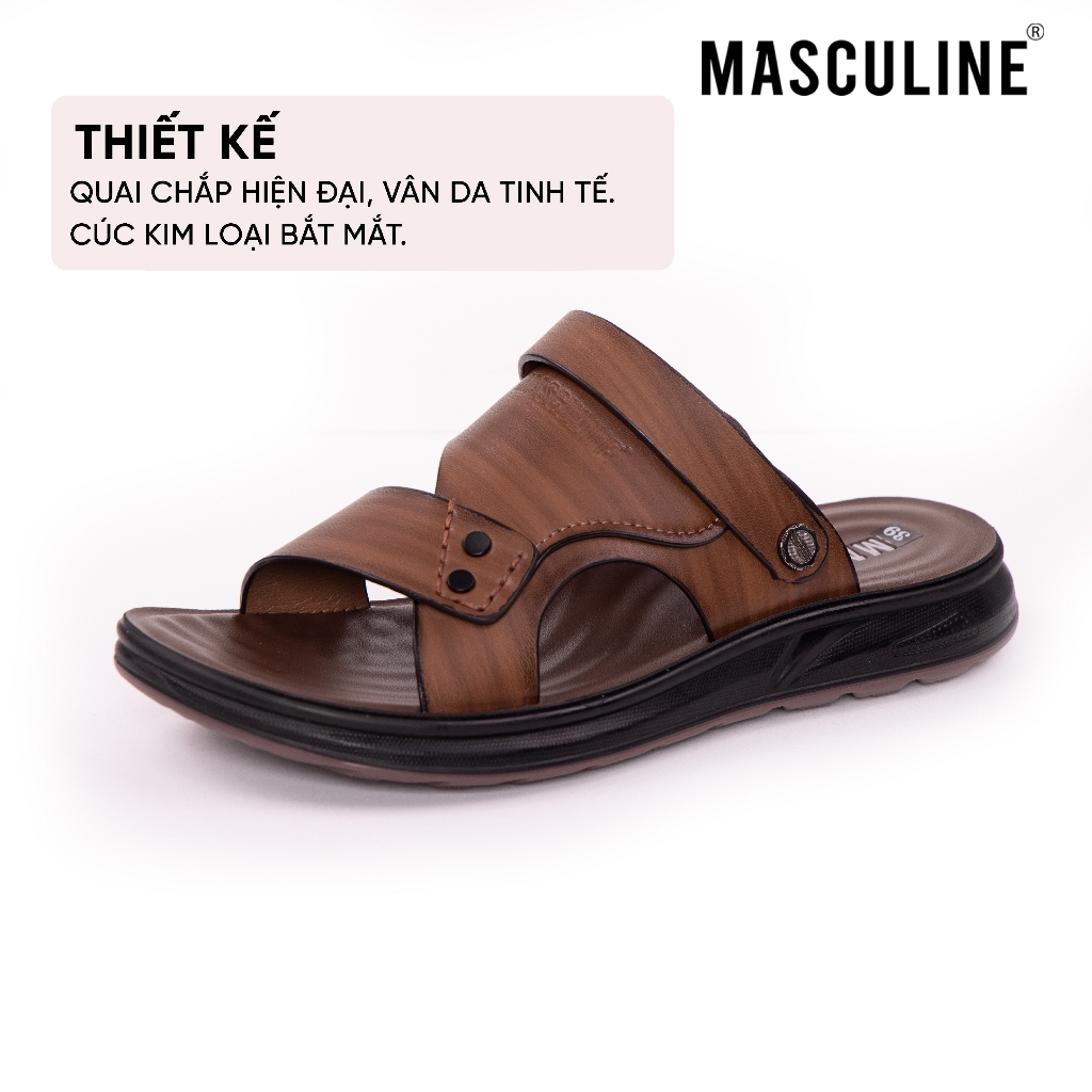 Dép nam MASCULINE MDL612 quai chéo có hậu da Microfiber đế PU êm nhẹ chống trượt màu nâu size 38-42